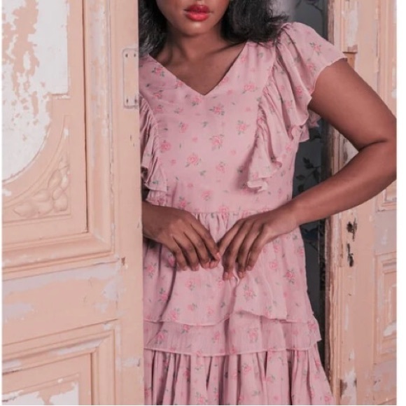 JESSAKAE Emmylou Midi Dress Ruffles Pink Roses NEW XL - Picture 2 of 12